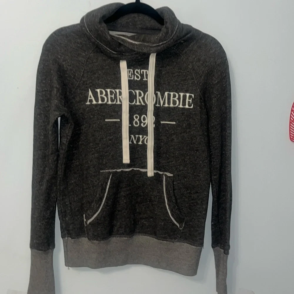 Abercrombie Hoodie Sweatshirt Gray Front Middle Pocket Cowl Neck Unisex Sz Small - Picture 1 of 6